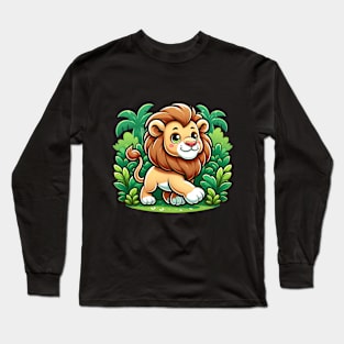 Cartoon Lion Prancing In The Jungle King of the Jungle Lion Long Sleeve T-Shirt